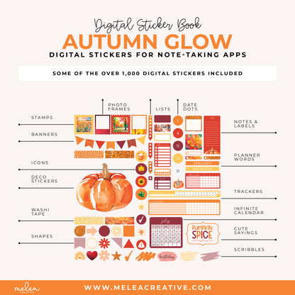 Autumn Glow Pre-Cropped Digital Sticker Book for GoodNotes, Notability, and More