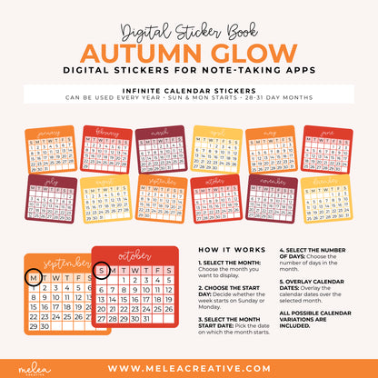 Autumn Glow Pre-Cropped Digital Sticker Book for GoodNotes, Notability, and More