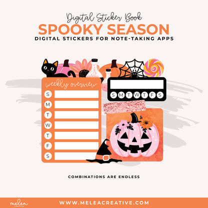 Spooky Season Pre-Cropped Digital Sticker Book for GoodNotes, Notability, and More
