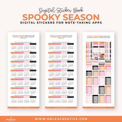 Spooky Season Pre-Cropped Digital Sticker Book for GoodNotes, Notability, and More