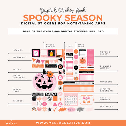 Spooky Season Pre-Cropped Digital Sticker Book for GoodNotes, Notability, and More