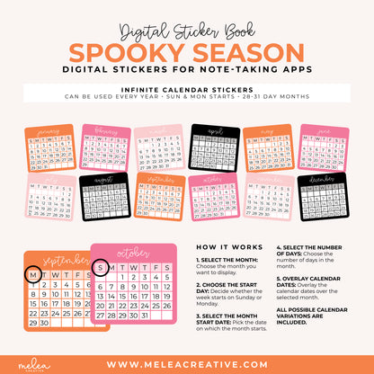 Spooky Season Pre-Cropped Digital Sticker Book for GoodNotes, Notability, and More
